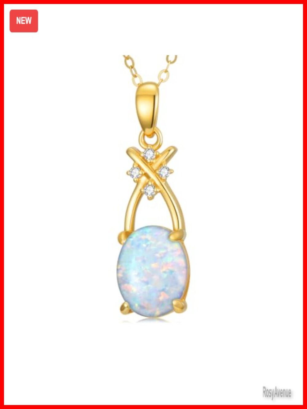 14K Solid Gold White Opal Diamond Pendant Necklace for Women